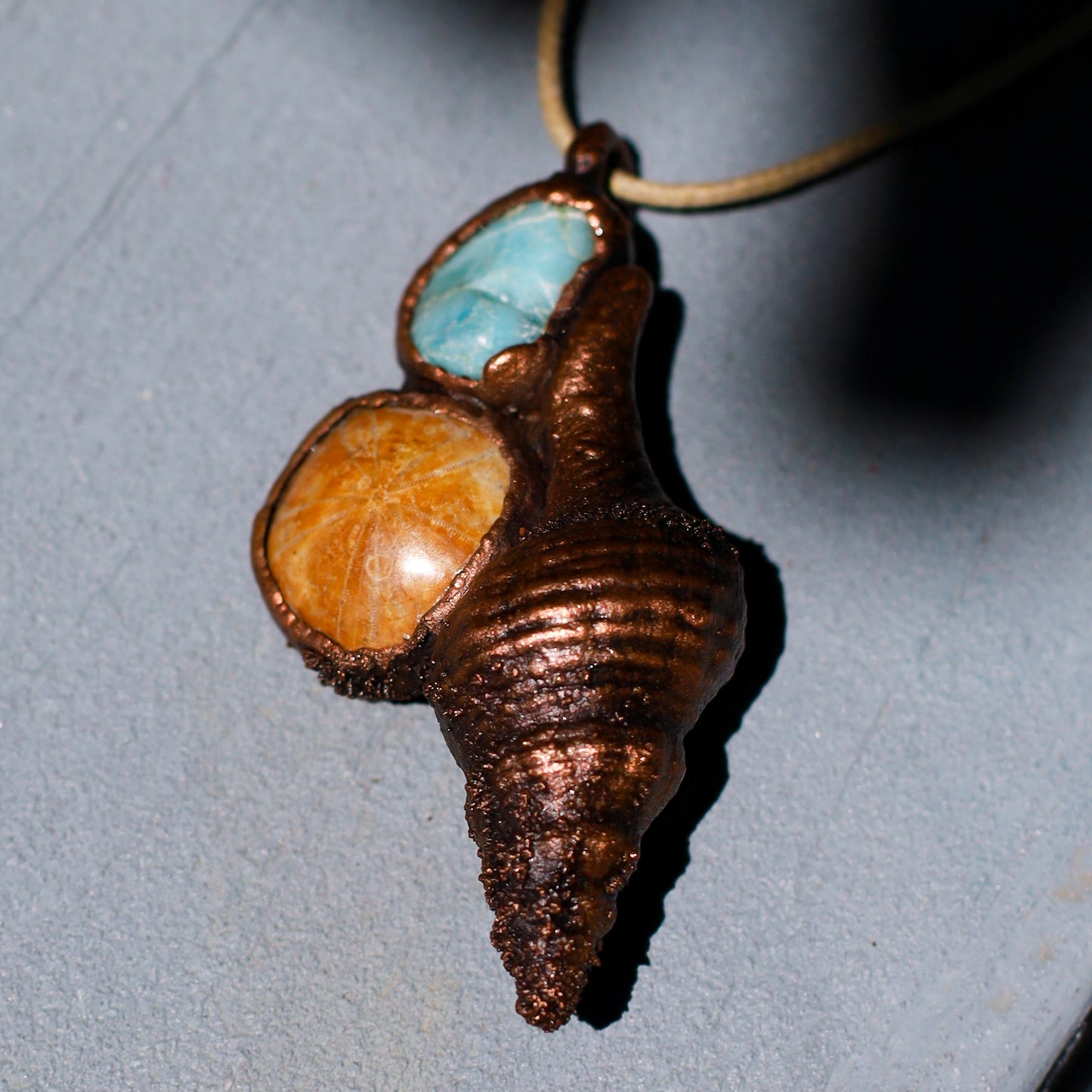 Florida Fossil Fusinus Shell Necklace Copper Pendant