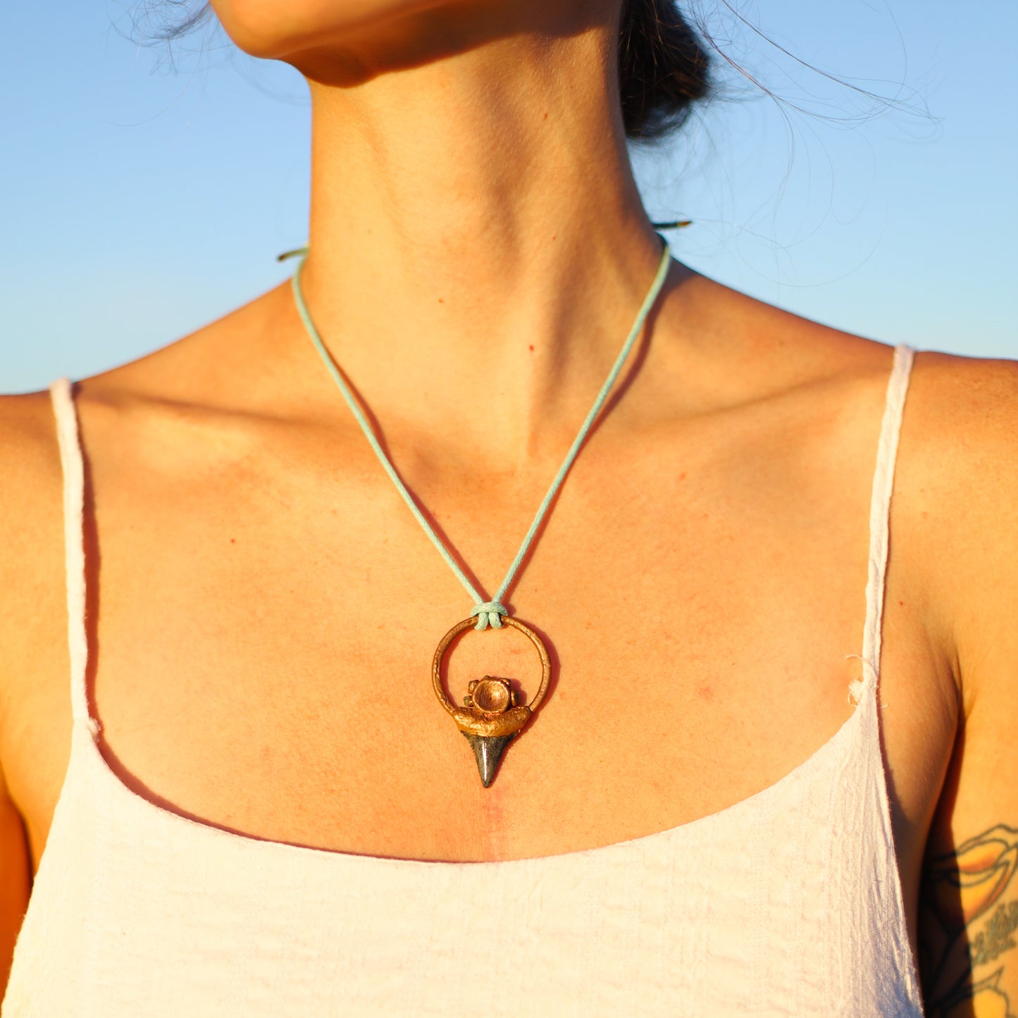 Great White Shark Florida Fossil Shark Tooth Copper Pendant Necklace