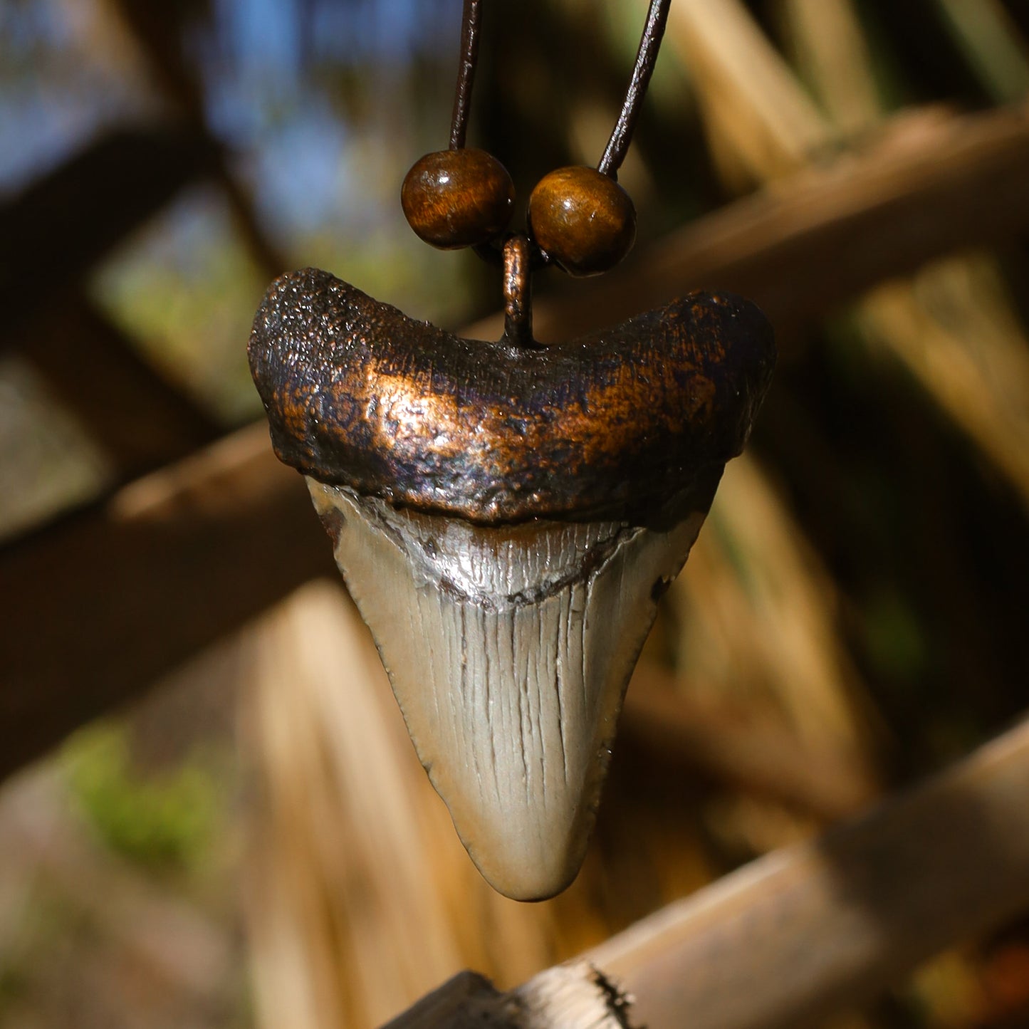 Megalodon Shark Florida Fossil Shark Tooth Copper Pendant Necklace