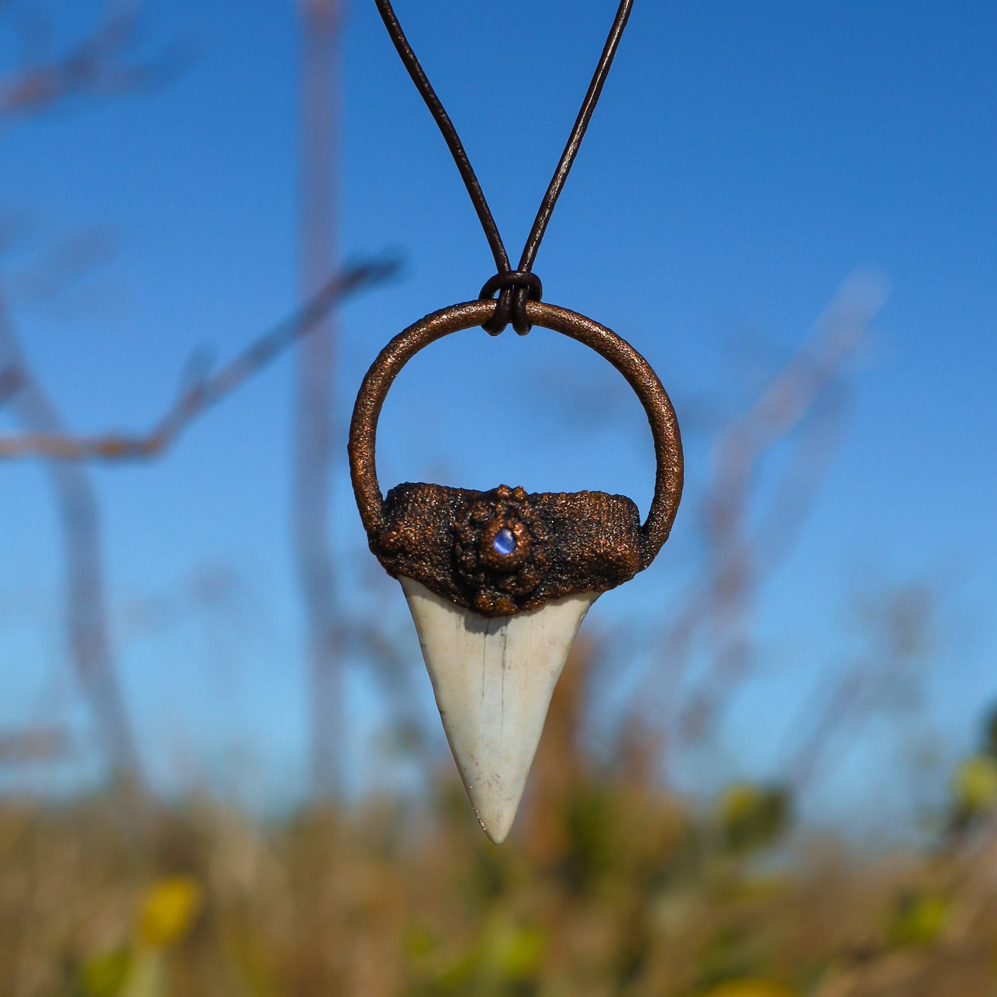 Mako Florida Fossil Shark Tooth Copper Pendant Necklace