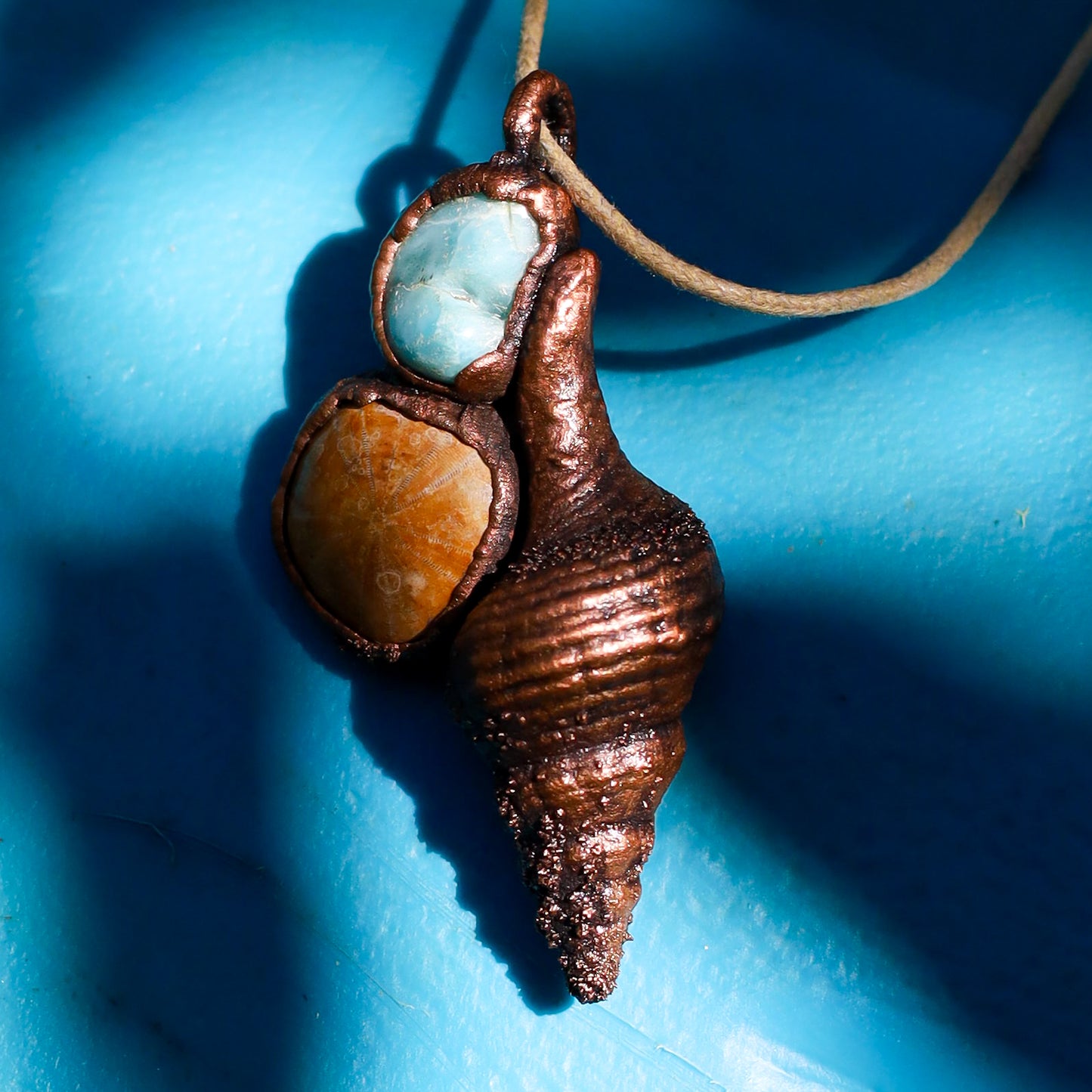 Florida Fossil Fusinus Shell Necklace Copper Pendant